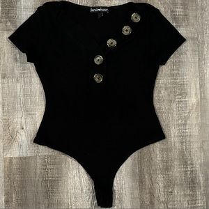 💞 Women’s Small Black Ribbed V-Neck Bodysuit